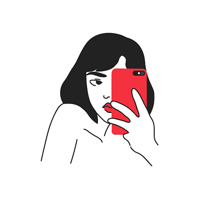 selfie adobe illustrator illustration illustration art illustrator minimalistic phone red lipstick selfie simple vector vector illustration woman illustration woman portrait