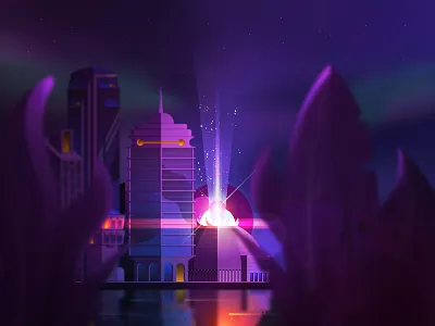 Lake Superior aurora blue blur city city illustration cityscape color geometry illustration illustrator lake line night photoshop purple reflection scifi skyline twilight water