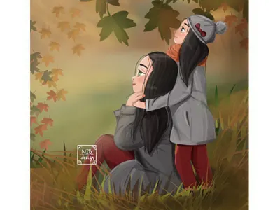 Beautiful day autumn autumn postcards cartoon characters cartoon style character design digital art