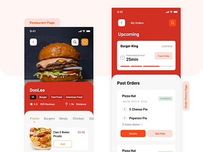 Restaurant & Order History UI food app fooddelivery ui