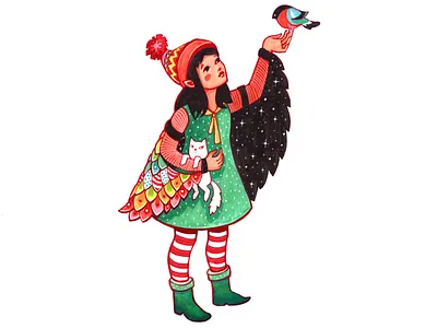 Bird bird character colorfull drawing fairytale girl illustration markers