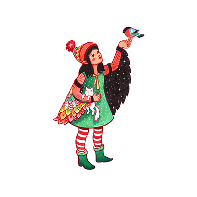 Bird bird character colorfull drawing fairytale girl illustration markers