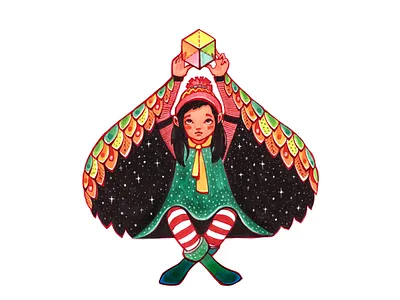 Girl with cube character colorfull cube drawing fairytale girl illustration markers