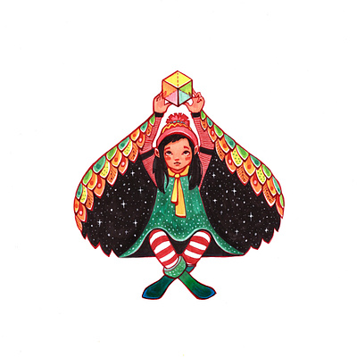 Girl with cube character colorfull cube drawing fairytale girl illustration markers