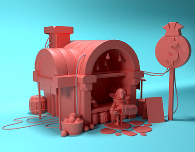 Ye ole general shoppe 3d c4d cg character concept design fun game lowpoly modeling render shop store