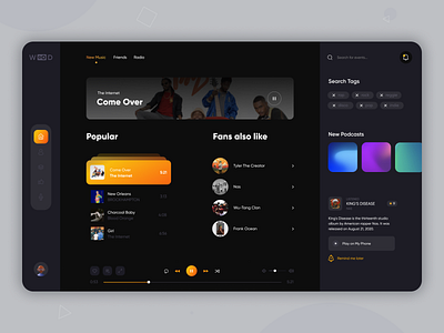 Music Dashboard app artist black branding dark dashboard interface minimal mobile mobile app music music app music player player players podcast podcasts ui