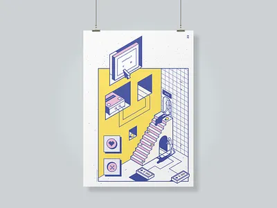 Poster Print flat game art gamer gaming illustration isometric isometric illustration outline pop art poster print retro