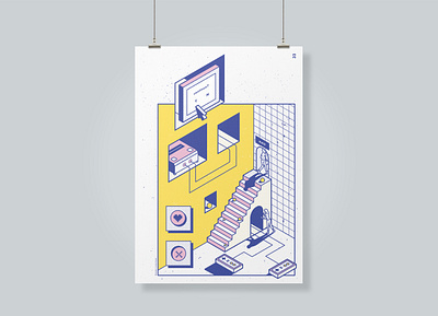 Poster Print flat game art gamer gaming illustration isometric isometric illustration outline pop art poster print retro