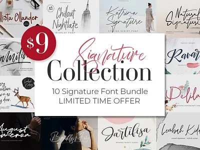 Signature Collection Font Bundle autumn baby branding bundle christmas custom type cute fall halloween lettering promo pumpkin script svg unicorn winter