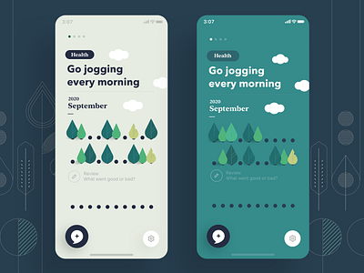 Mind Tree - Home screen improvement app green habit health illustration mental mind mindfulness mobile productivity progress track tracking tree ui