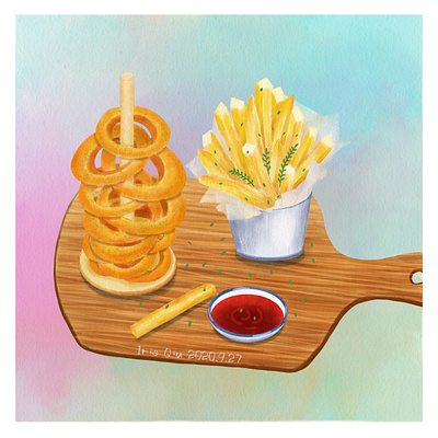 French fries and calamari rings food food illustration fries illustration