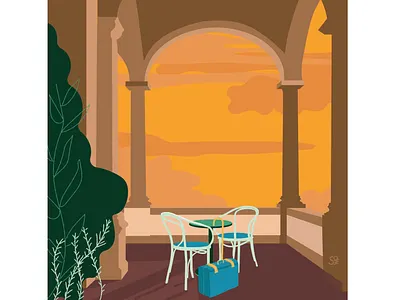 autumn adobe illustrator autumn digital illustration flat design flat illustration flatdesign furniture illustration interior interior design luggage sunset vector design