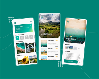 Travel Recommendation App Concept app clean design designs destination gradients green mobile mobile app design mobile ui recommendation travel travel app ui