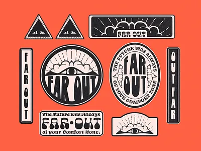 Far Out badge badgedesign badges brand branding design comfort zone far out funky gowth identity identity design label design logo retro third eye typography