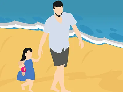 father and daughter illustration illustraion sea beach