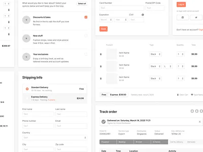 Sections Ecommerce Wireframe Kit checkout checkout form ecommerce ecommerce shop figma form input order prototyping shop shopping cart sketch track order ui uikit ux web web design wireframe