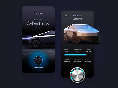 Tesla Cybertruck App Concept admin animation app app design application concept controls cybertruck dashboad design futuristic illustraion minimal mobile product design tesla typography ui ui design ux