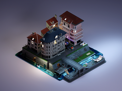 Sofia city 3d blender city city illustration cycles cyclesrender graffiti isometric lowpoly lowpoly3d skaters sofia urban