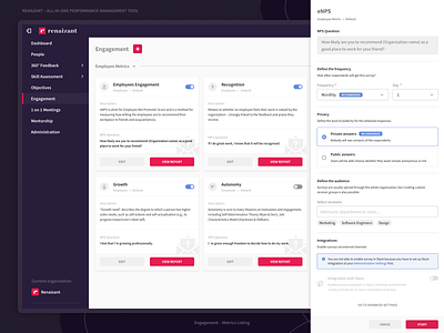 Renaizant • Engagement Feature application employee employee engagement engagement enps hr hr app hr software metric metrics nps performance performance management saas saas design service survey surveys