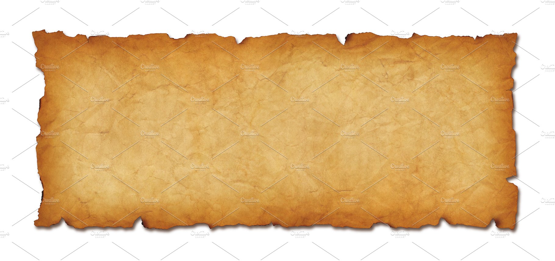 Old Paper Horizontal Banner Parchment Scroll Isolated On White By