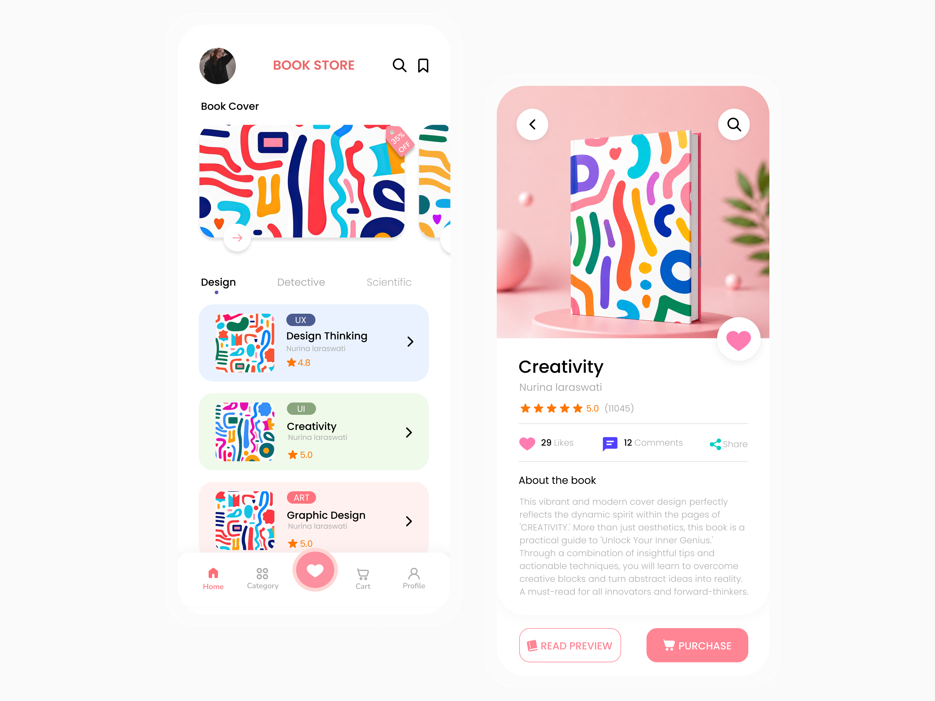 Book Store App — Clean & Playful UI android app bookapp bookstore branding clean colorfull dailyui design icon illustration ios mobile app product design ui uiux user experience user interface ux ux design