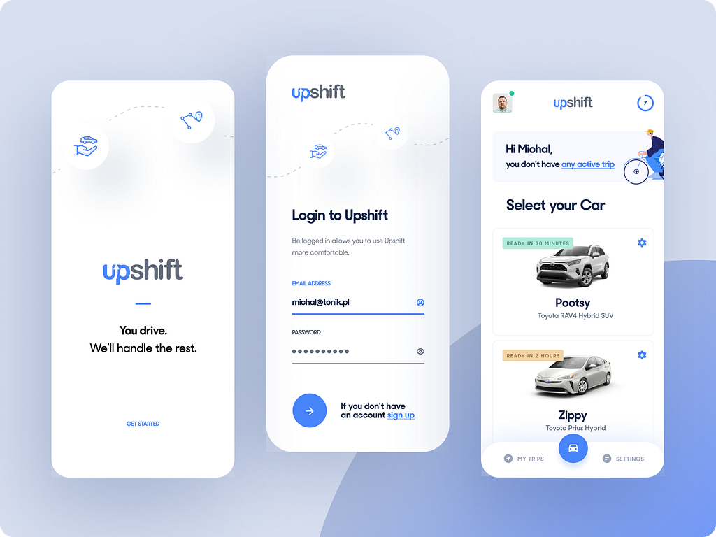 Upshift Mobile app login by Michał Michańczyk for tonik on Dribbble