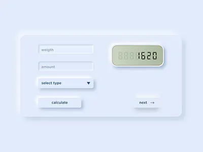 Neuromorphic dashboard UI 1620 calculate component design design light minimal neumorphism ui ux
