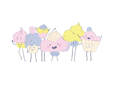 Group selfie cute group illustration muffin pink selfie yellow