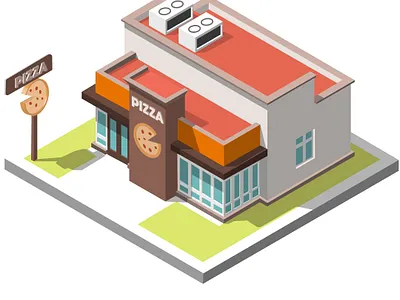 Vector isometric icon representing pizzeria restaurant building 2d 2d art illustraion isometric pizzeria restaurant vector vector art vector illustration vectorart