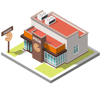 Vector isometric icon representing pizzeria restaurant building 2d 2d art illustraion isometric pizzeria restaurant vector vector art vector illustration vectorart