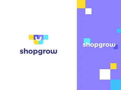 shopgrow abstract arrow bag branding cart clever data flat gow growth happy icon identity logo mark minimal pattern pixels shop smile