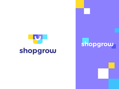 shopgrow abstract arrow bag branding cart clever data flat gow growth happy icon identity logo mark minimal pattern pixels shop smile