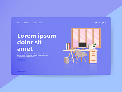 Purple Header Page Illustration Room Office 3d illustration clean design experience hero hero section illustration image interface landing landing page landingpage office room page section ui user user experience user interface ux