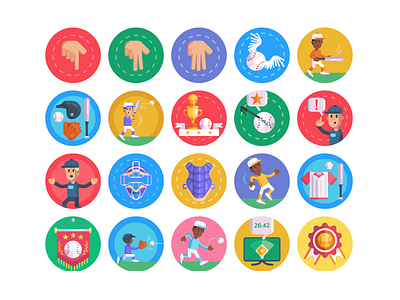 Baseball Icons baseball baseball bat baseball cap baseball card baseball hat coloured icons flat icons icon icons icons pack vector vectors