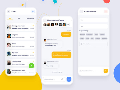 Employee - HR chat, Feed Create app clean design flat illustration ios minimal mobile passion work ui ux