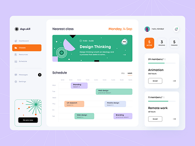 Design Classes - Web App admin admin panel app application arounda balance concept course dashboard education figma icons illustration interface palette remote schedule ui ux web