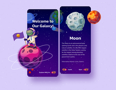 Galaxy Planet App astronomy astronout color design earth galaxy illustration mobile design mobile ui moon planet planet earth stars ui uidesign uiux