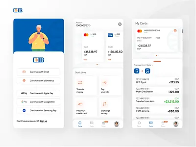 [Figma Link] CIB Mobile Banking App - Redesigned! app bank banking bonus cash commercial international bank credit debit figma gifts home login mastercard mobile money my cards transaction visa