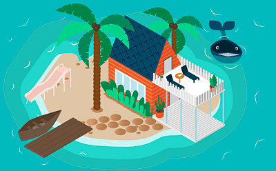 My concept of dream house design isometric illustration vacation vector whale