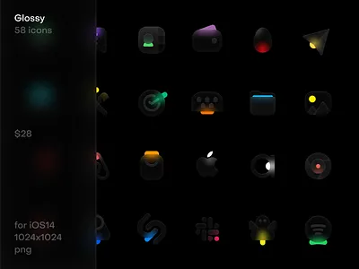 Glossy icons for iOS14 blur design glass icon design icon set icons illustration interface ios trendy ui