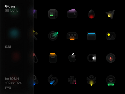 Glossy icons for iOS14 blur design glass icon design icon set icons illustration interface ios trendy ui