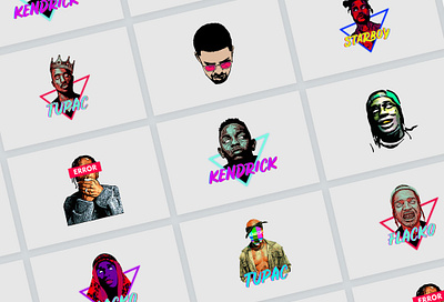 Our old collection of music artists illustrations adobe illustrator asap rocky design drake graphic design illustration illustrations kendrick lamar minimalism musician simplicity starboy the weeknd tupac vector