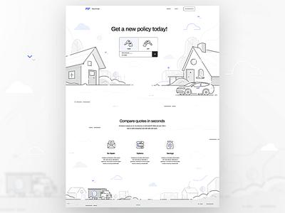 Get a new policy today! buildings car city cityscape flat house icon icon design illustration landscape line art linework page page design page layout policy rate ui ux vector