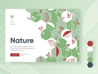Nature pattern in design berries design geometry hexagon illustration inspiration leaves lines nature pattern ui vector web design website welcome page