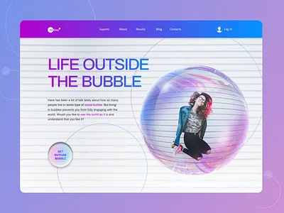 Hello page of social support service bubble design figma gradient color inspiration landing photoshop social problem start screen ui