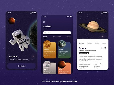 Space App app design mobile planet solar system space ui ux