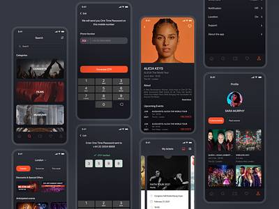 Event app app app design branding concert dark app dark mode dark theme design event app events ios ios app ios design iphone mobile mobile app mobile design music music app ui