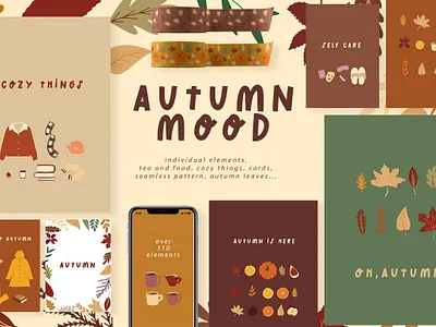 Autumn Mood art set art autumn autumn collection autumn flyer autumn leaves autumn mood autumn party background clipart design elements food graphic elements illustration mood mood art mood art set moodboard room design vector