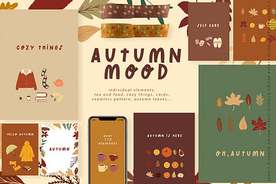 Autumn Mood art set art autumn autumn collection autumn flyer autumn leaves autumn mood autumn party background clipart design elements food graphic elements illustration mood mood art mood art set moodboard room design vector