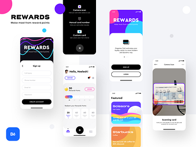 Rewards app live on Behance app application design behance branding coupon discount figma sketch icon illustration ios login sign up loyalty cards neel offer prakhar presentation principalformac sharma ui ux